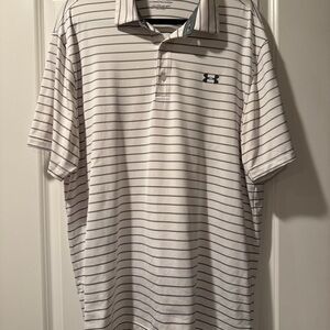 Under Armour Men's Polo Shirt - White and Black Stripes